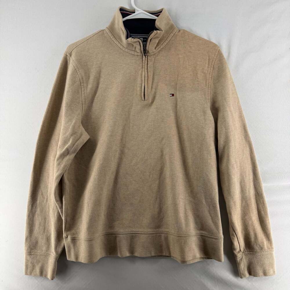 1486 Tommy Hilfiger Tan Quarter Zip Pullover Sweater Small